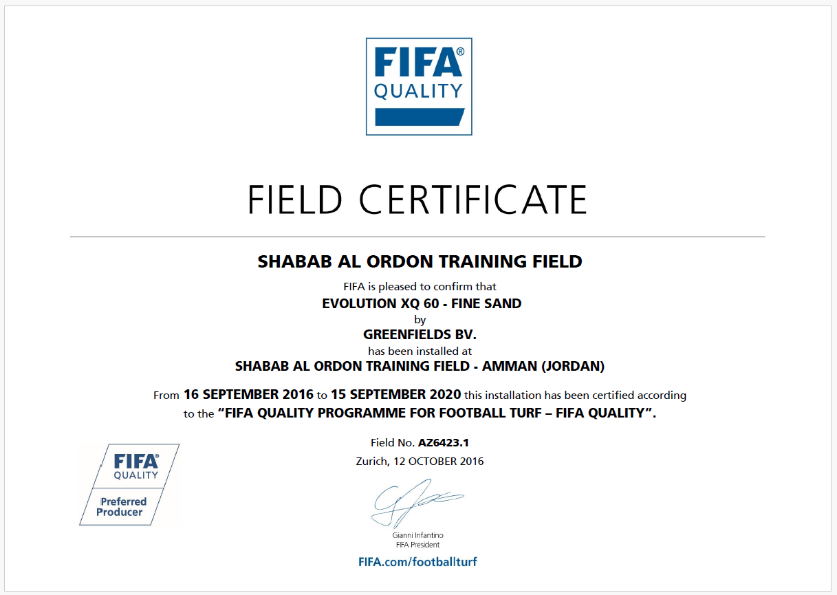 2016 Certification Shabab al Ordon training field
